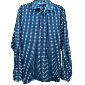 Bugatchi Uomo Classic Fit Navy Blue Print Button Down Size L